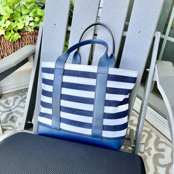 Michael Kors Fulton Striped Canvas Navy & White  Glamorous  Tote NWOT - Picture 3 of 12